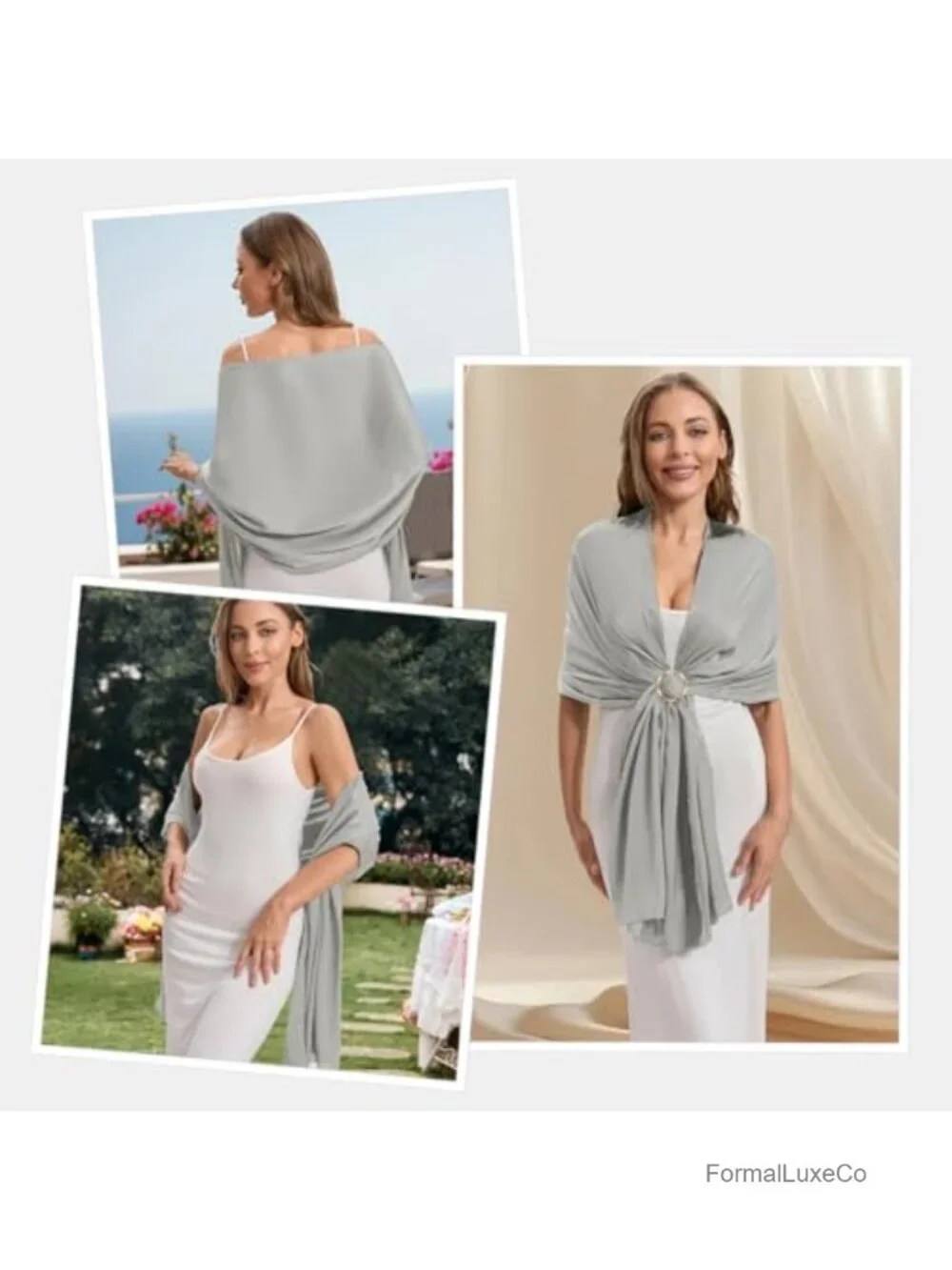 Satin Shawl Wrap with Buckle Evening Formal Wedding Cover Up